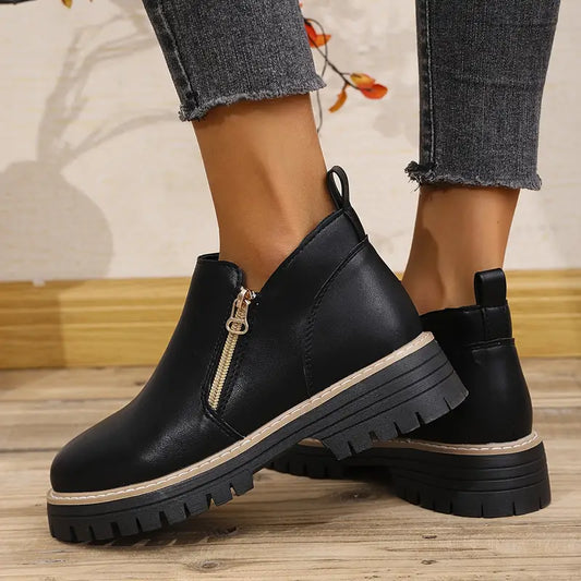 Women's Classic British Ankle Boots - Timeless Black, All-Season Comfort
