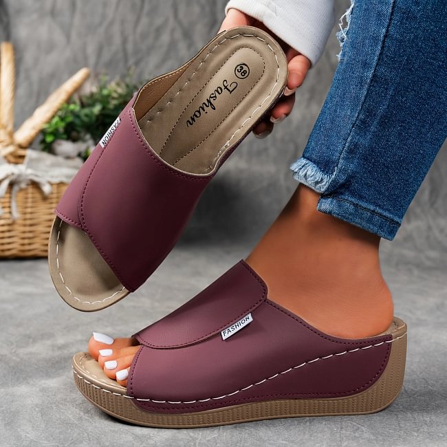 Women's Leather-Effect Wedge Sandals