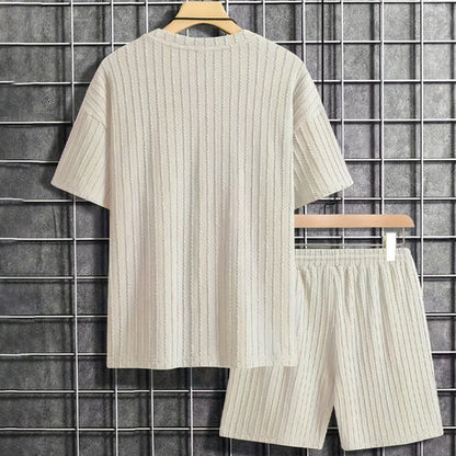 Men’s Textured T-Shirt and Drawstring Shorts Set