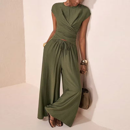 Women's Crossover Top and Wide-Leg Trouser Set