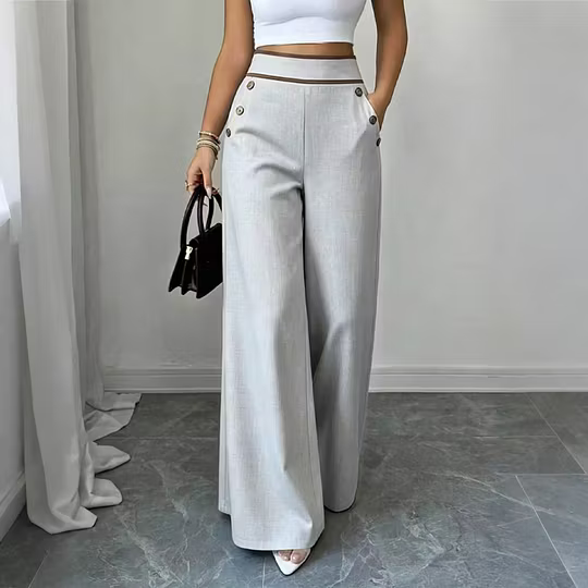 Women's Contrast Trim Wide Leg Trousers