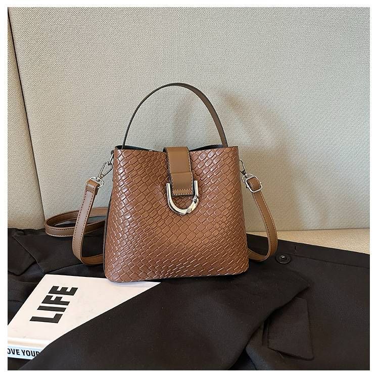 Handwoven Leather-Look Bucket Bag for Women