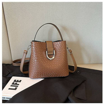 Handwoven Leather-Look Bucket Bag for Women