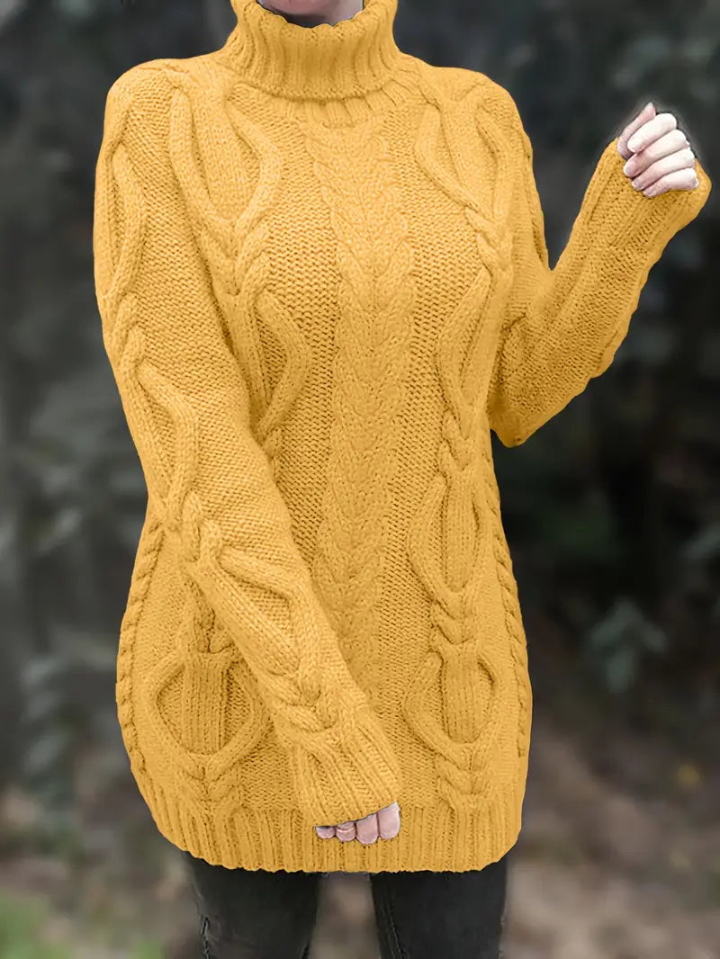 Women’s Cozy Cable Knit Turtleneck Dress