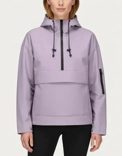 Women’s Fleece-Lined Waterproof Half-Zip Rain Jacket with Kangaroo Pocket