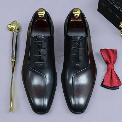Cowhide Pointed-Toe Lace-Up Dress Shoes