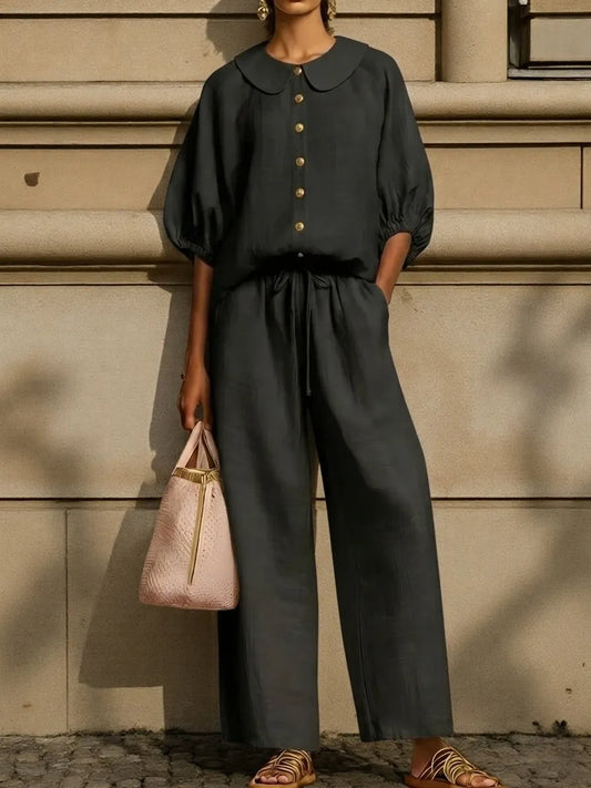 Peter Pan Collar Linen Two Piece Set