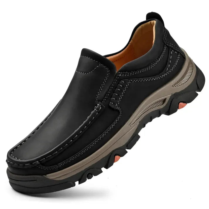 Men’s Supportive Leather-Look Walking Shoes with Cushioned Arch Comfort