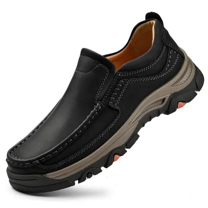 Men’s Supportive Leather-Look Walking Shoes with Cushioned Arch Comfort