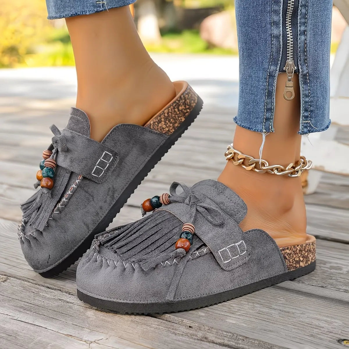 Women’s Tassel-Trim Suede Mule Loafers