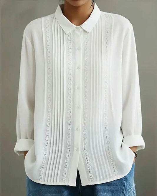 Women’s Patchwork Button Front Blouse with Collar