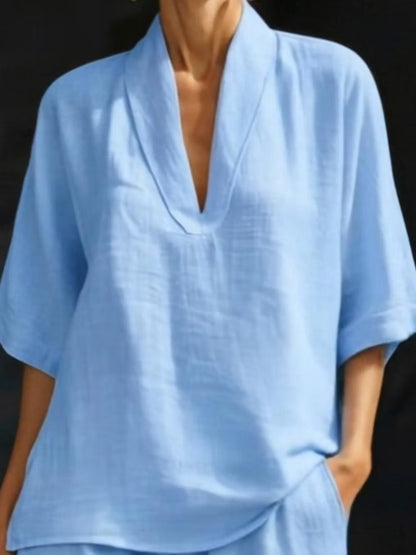 Women’s Relaxed V-Neck Top and Shorts Set