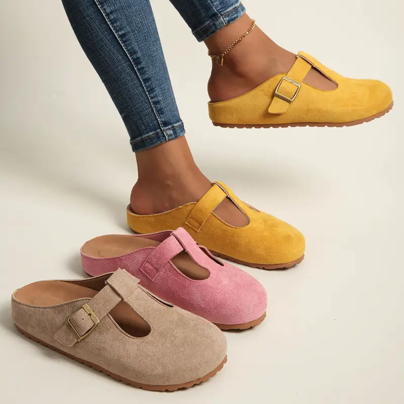 👡 Women's Casual Suede Slip-On Clogs with Buckle