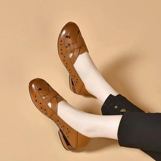 Women’s Summer Leather-Look Slip-On Sandals