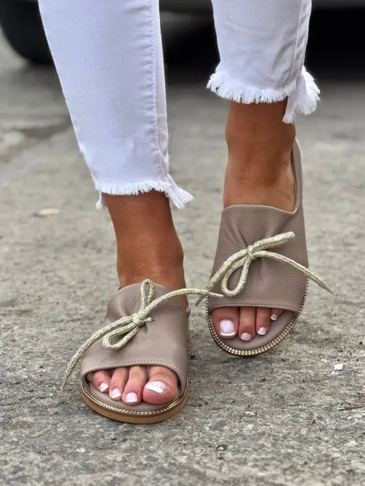 Bow Detail Open-Toe Flats