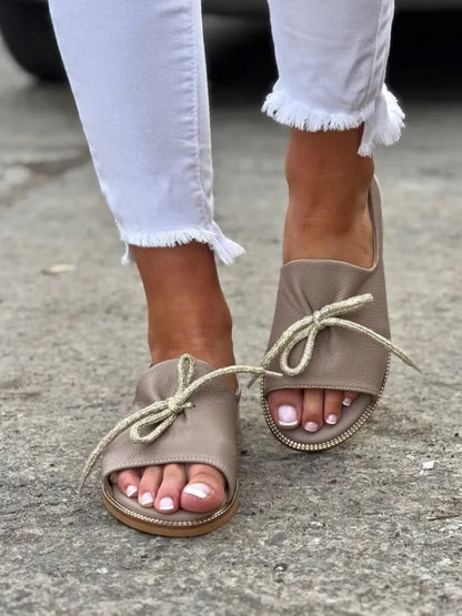 Bow Detail Open-Toe Flats