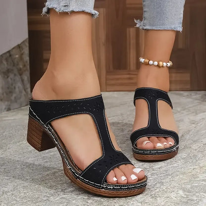 Women’s Supportive Laser-Cut Chunky Heel Sandals