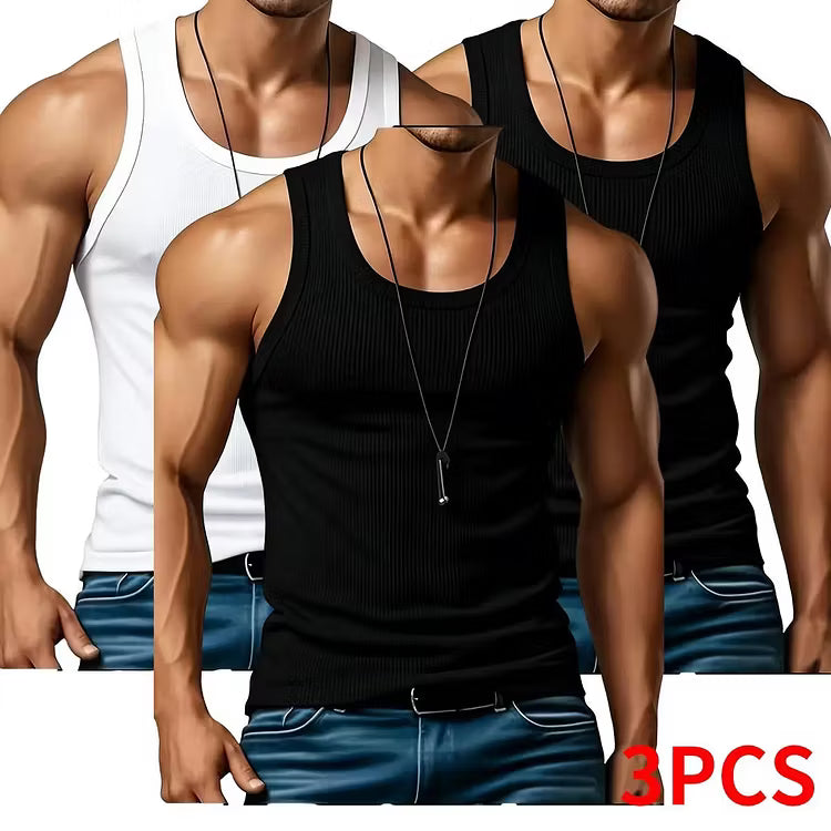 Men’s 3-Pack Ribbed Sleeveless Vests