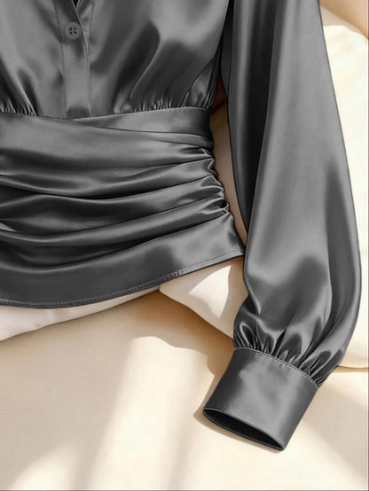 Women's Cinched-Waist Long-Sleeve Shirt