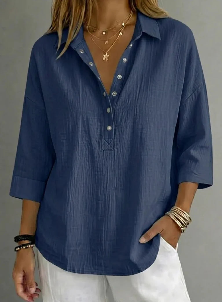Women’s Linen-Blend Henley Shirt