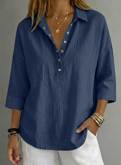 Women’s Linen-Blend Henley Shirt