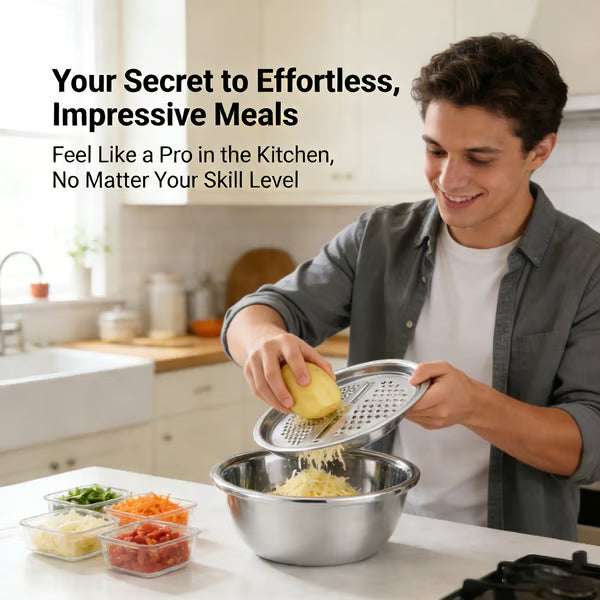 Multi-Function Stainless Steel Grater Bowl
