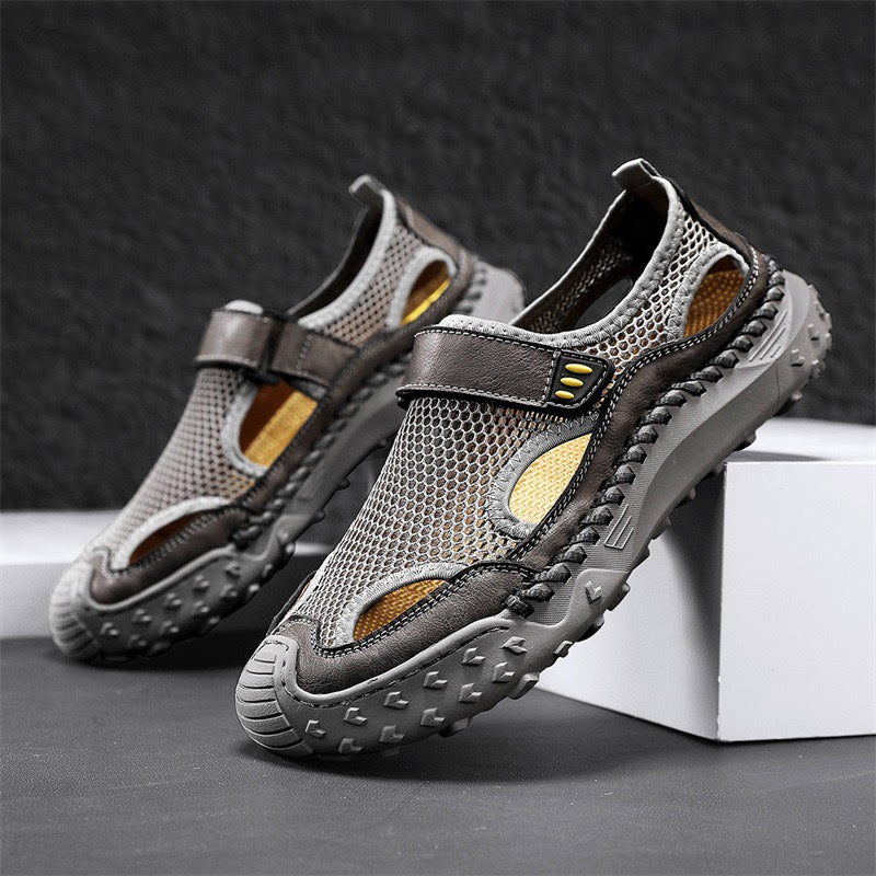Men’s Breathable Mesh Leather-Look Comfort Walking Shoes
