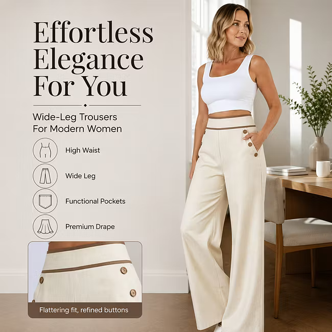 Women's Contrast Trim Wide Leg Trousers