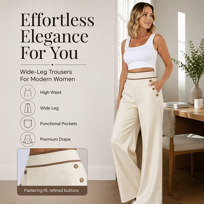 Women's Contrast Trim Wide Leg Trousers