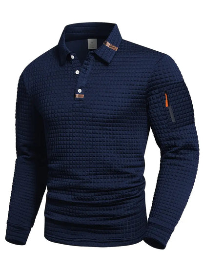 Men’s Textured Long Sleeve Polo Shirt with Zip Pocket