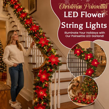 Festive Poinsettia LED Garland