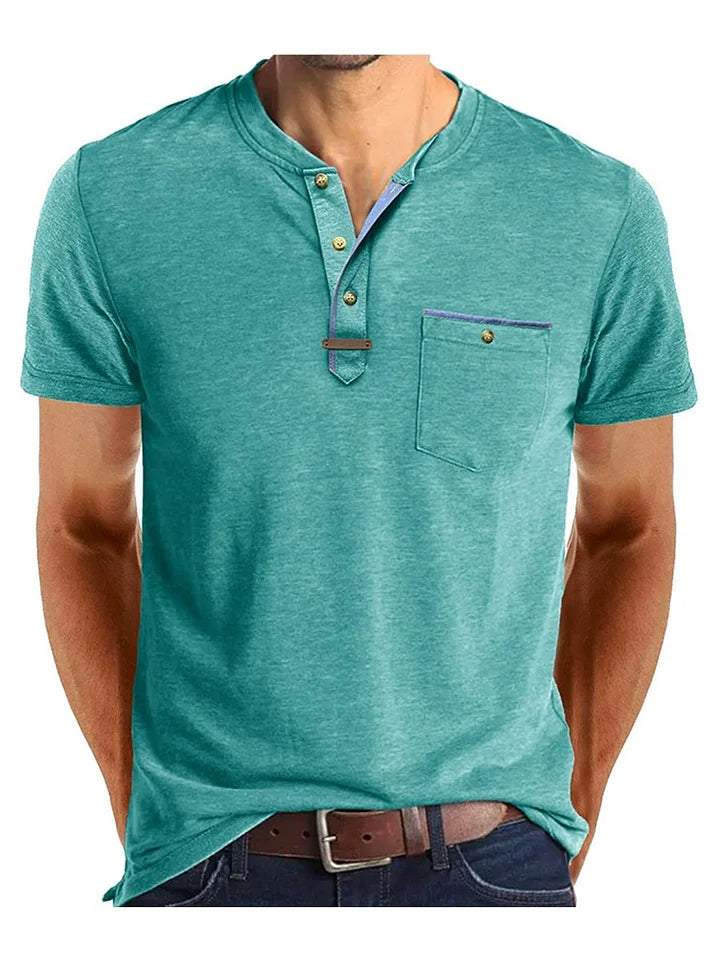 Men’s Short Sleeve Henley T-Shirt with Chest Pocket