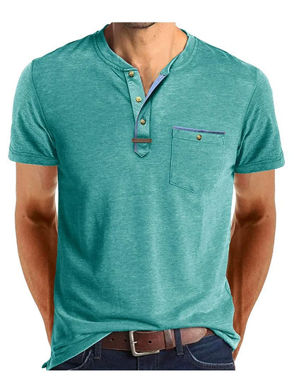 Men’s Short Sleeve Henley T-Shirt with Chest Pocket