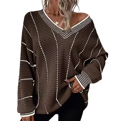 Women's Relaxed Striped V Neck Jumper