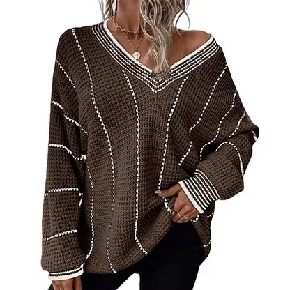 Women's Relaxed Striped V Neck Jumper