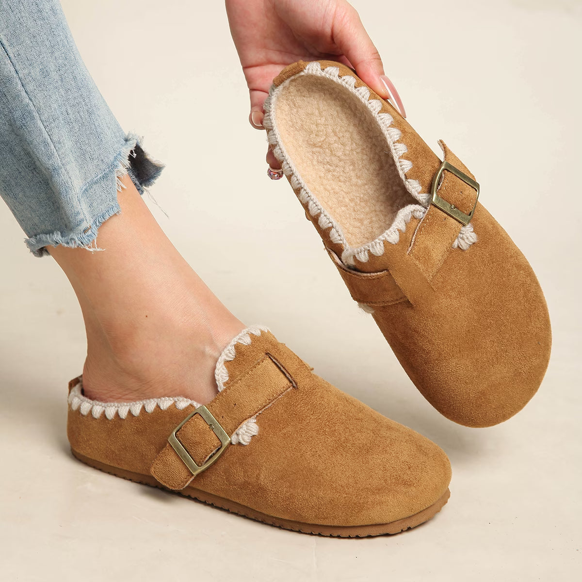 Women's Plush Lined Round Toe Mules