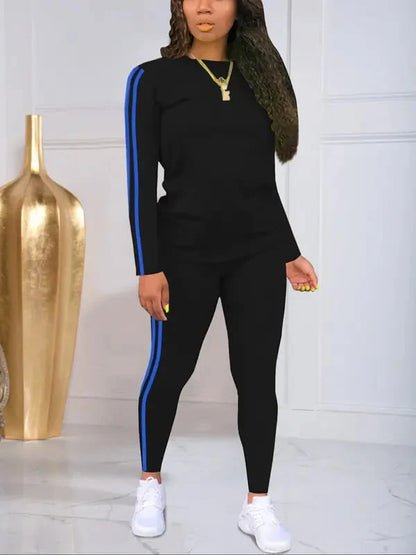 Women’s Striped Knit Long Sleeve Top & Trousers Co-Ord Set