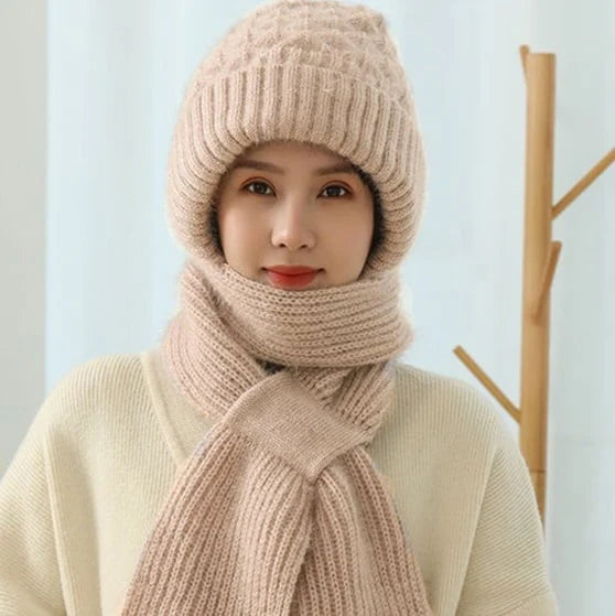 Women’s Windproof Fleece-Lined Hat and Scarf with Ear Protection