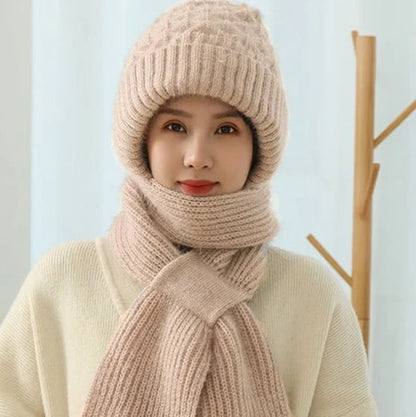 Women’s Windproof Fleece-Lined Hat and Scarf with Ear Protection