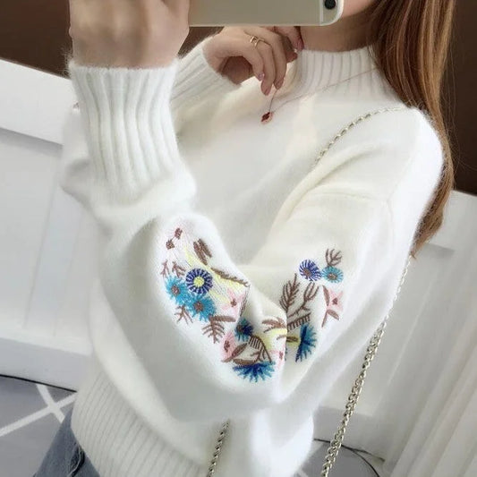 🔥Thick Cashmere-Like Knit Sweater with Floral Embroidery