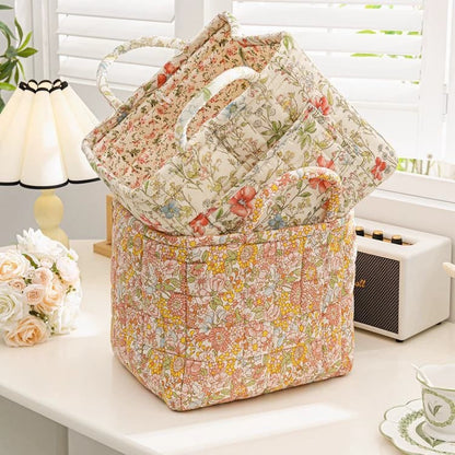 Boho Quilted Fabric Storage Basket Tote
