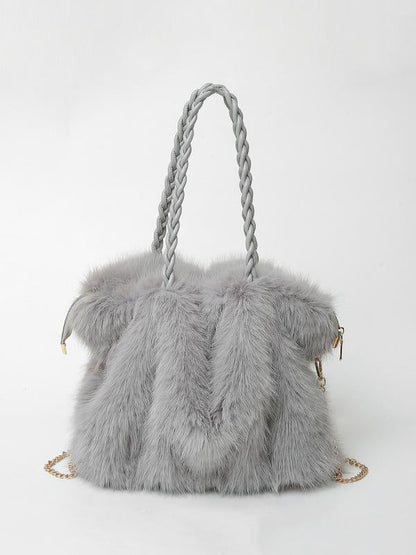 Women’s Braided-Handle Faux-Fur Shoulder Tote