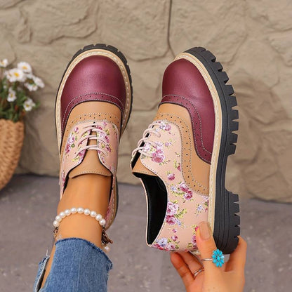 Women’s Floral Brogue Lace Up Chunky Sole Shoes