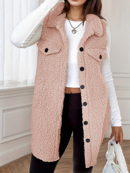 Women’s Longline Button-Up Cosy Fleece Vest