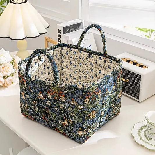 Boho Quilted Fabric Storage Basket Tote