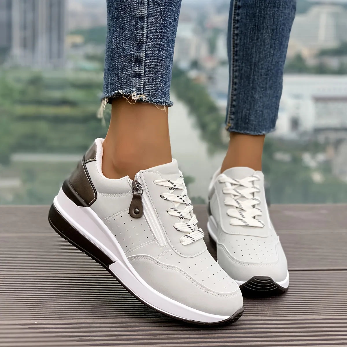 Women’s Comfortable Side-Zip Thick-Sole Trainers