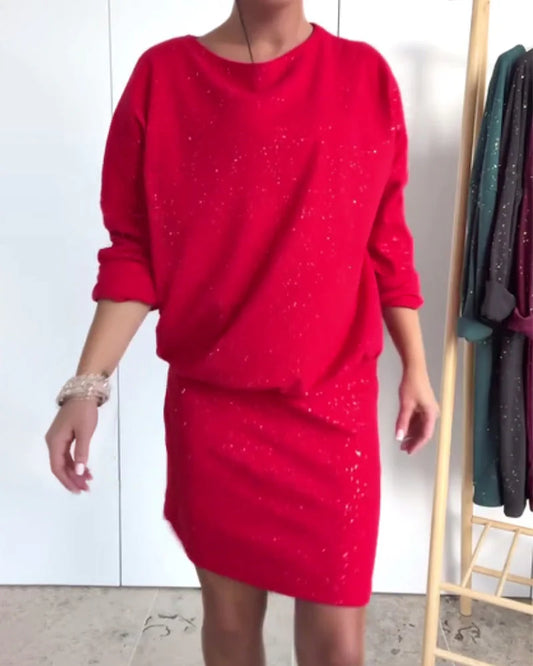 Women’s Round-Neck Fine-Sequin Mini Dress
