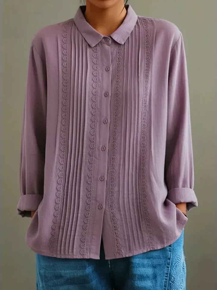Women’s Patchwork Button Front Blouse with Collar