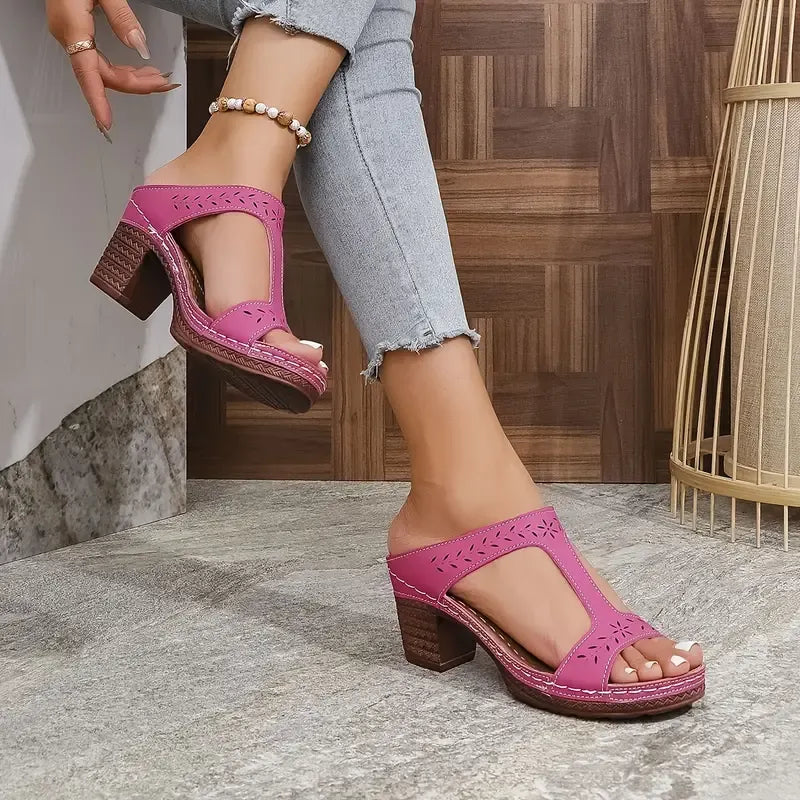 Women’s Supportive Laser-Cut Chunky Heel Sandals