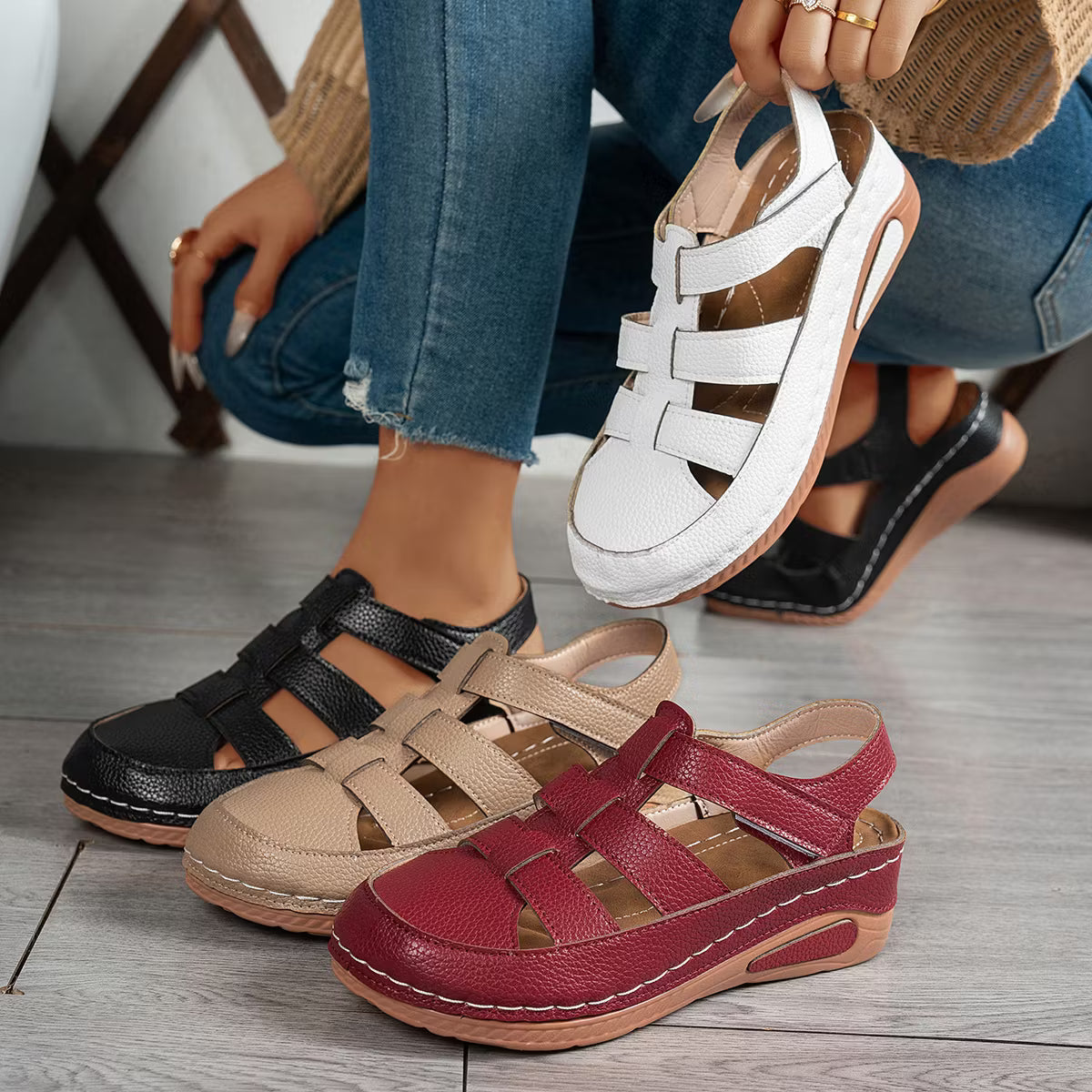 Women's Cut-Out Wedge Slingback Sandals